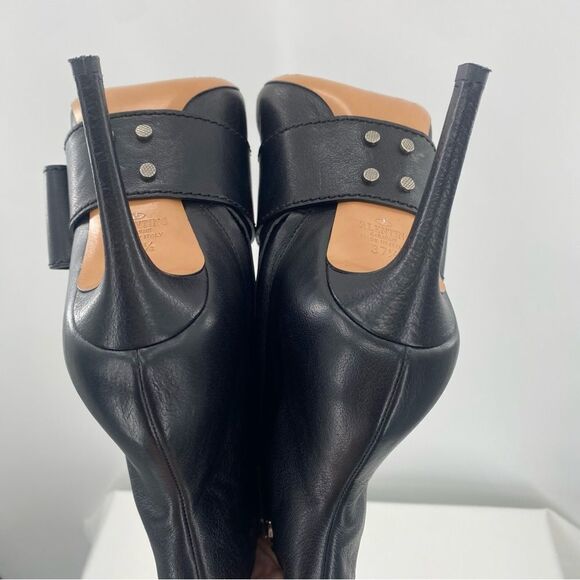 VALENTINO GARAVANI Black Leather Stiletto Ankle Booties Heels - Picture 9 of 14